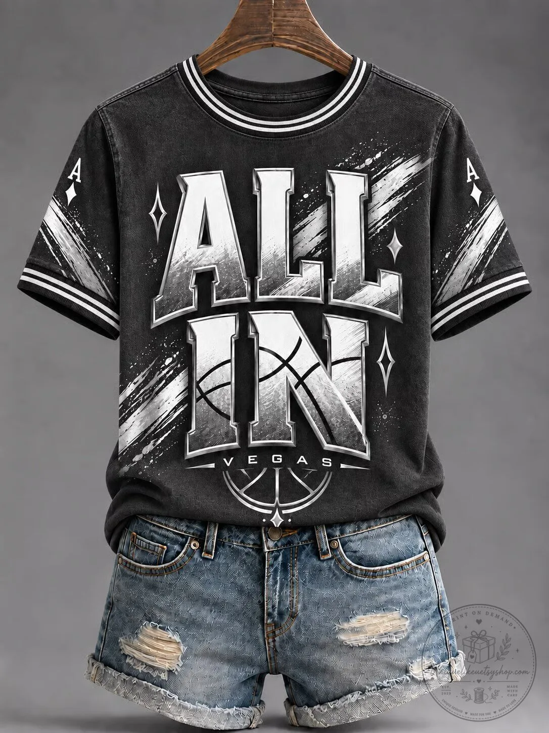 All In Vegas Basketball Graphic Print Short Sleeve Crewneck T-Shirt