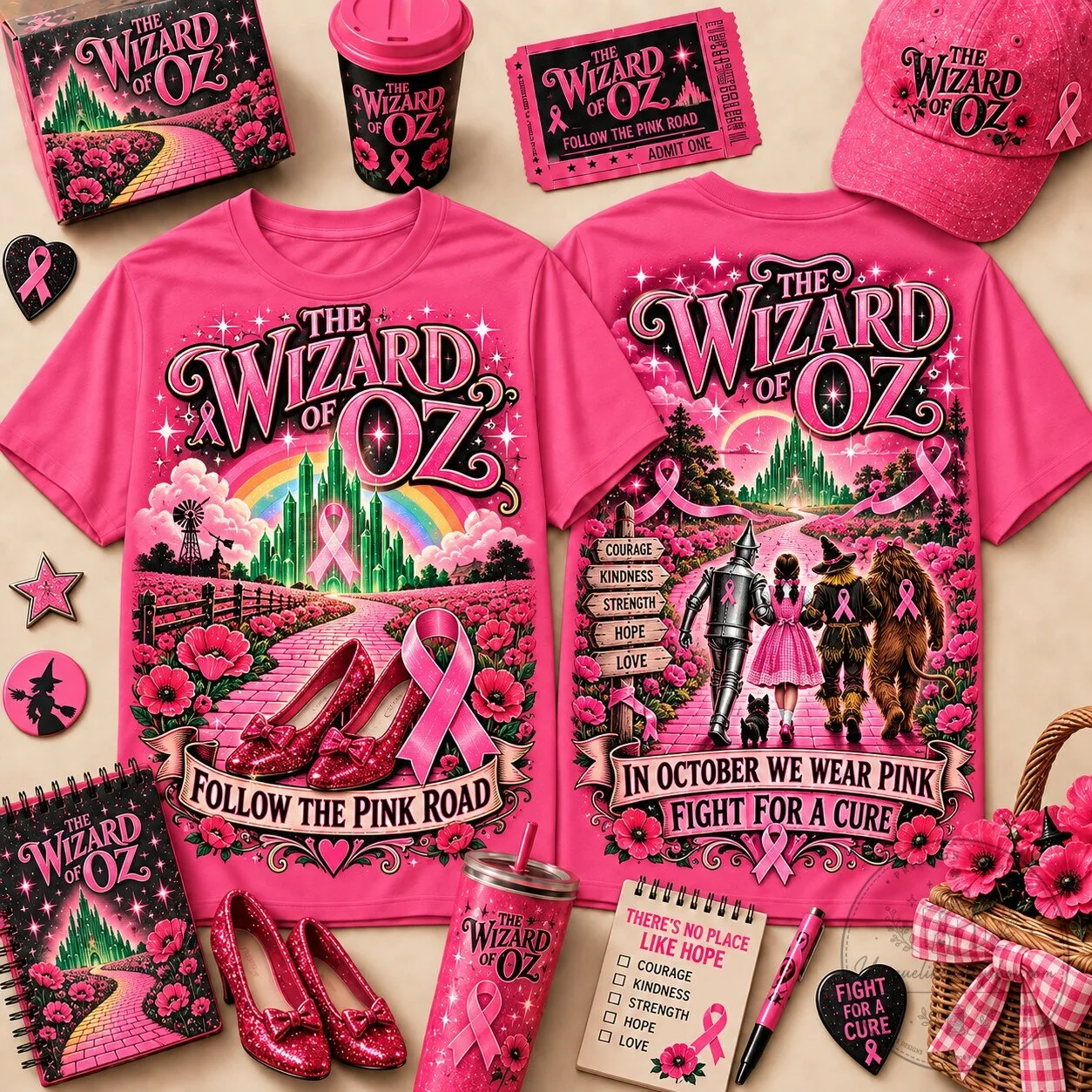 Wizard of Oz Pink Ribbon Breast Cancer Awareness T-Shirt