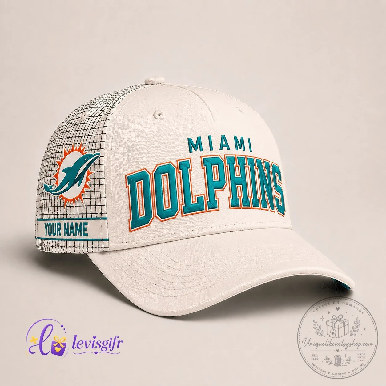 Miami Football Dolphins Personalized White Mesh Back Cap Hat