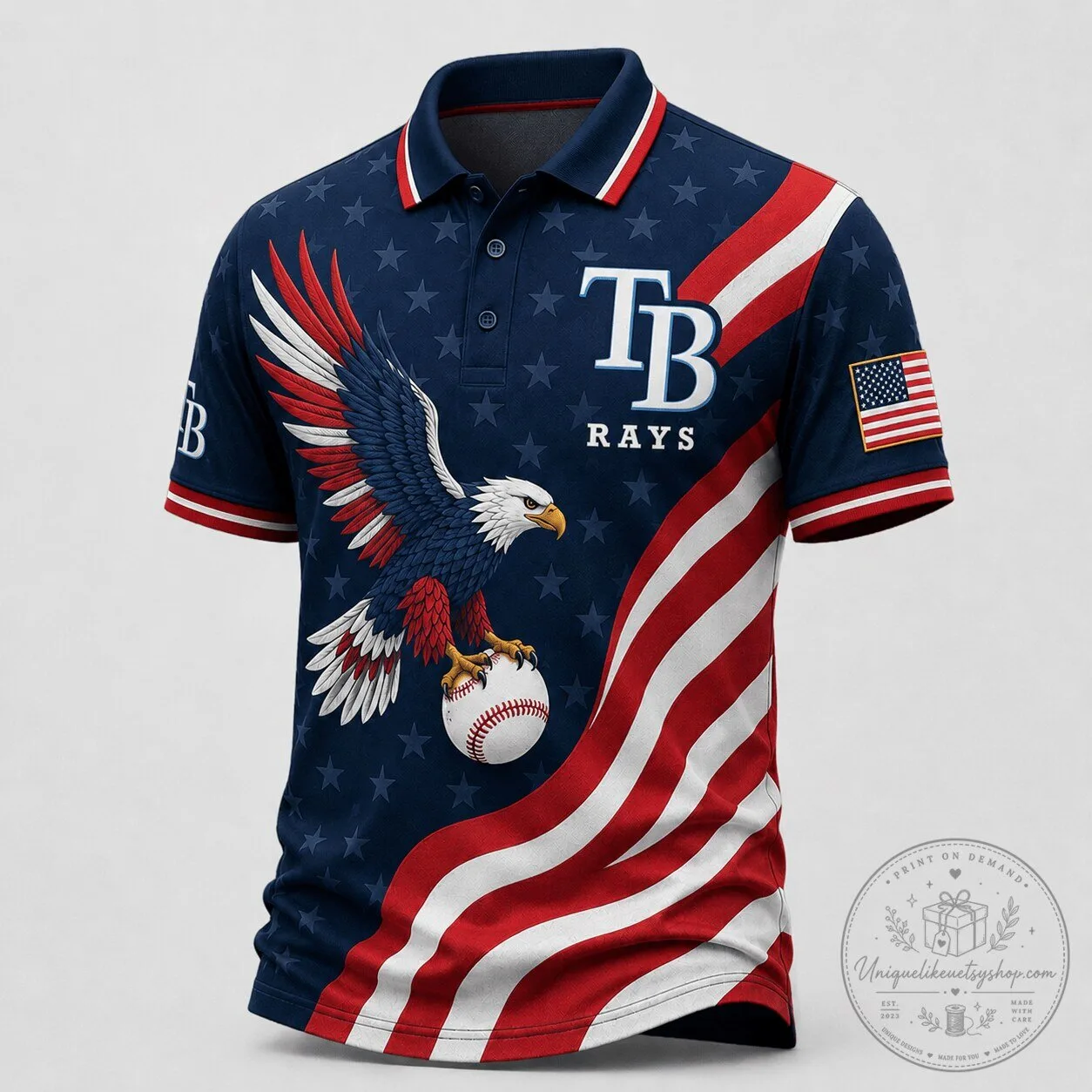 Tampa Bay Rays Baseball Patriotic Eagle Polo Shirt