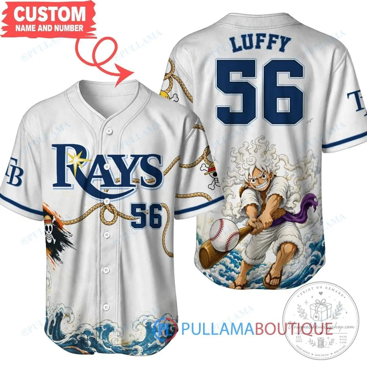 Tampa Bay Rays Baseball Jersey with Monkey D. Luffy Gear 5 Design