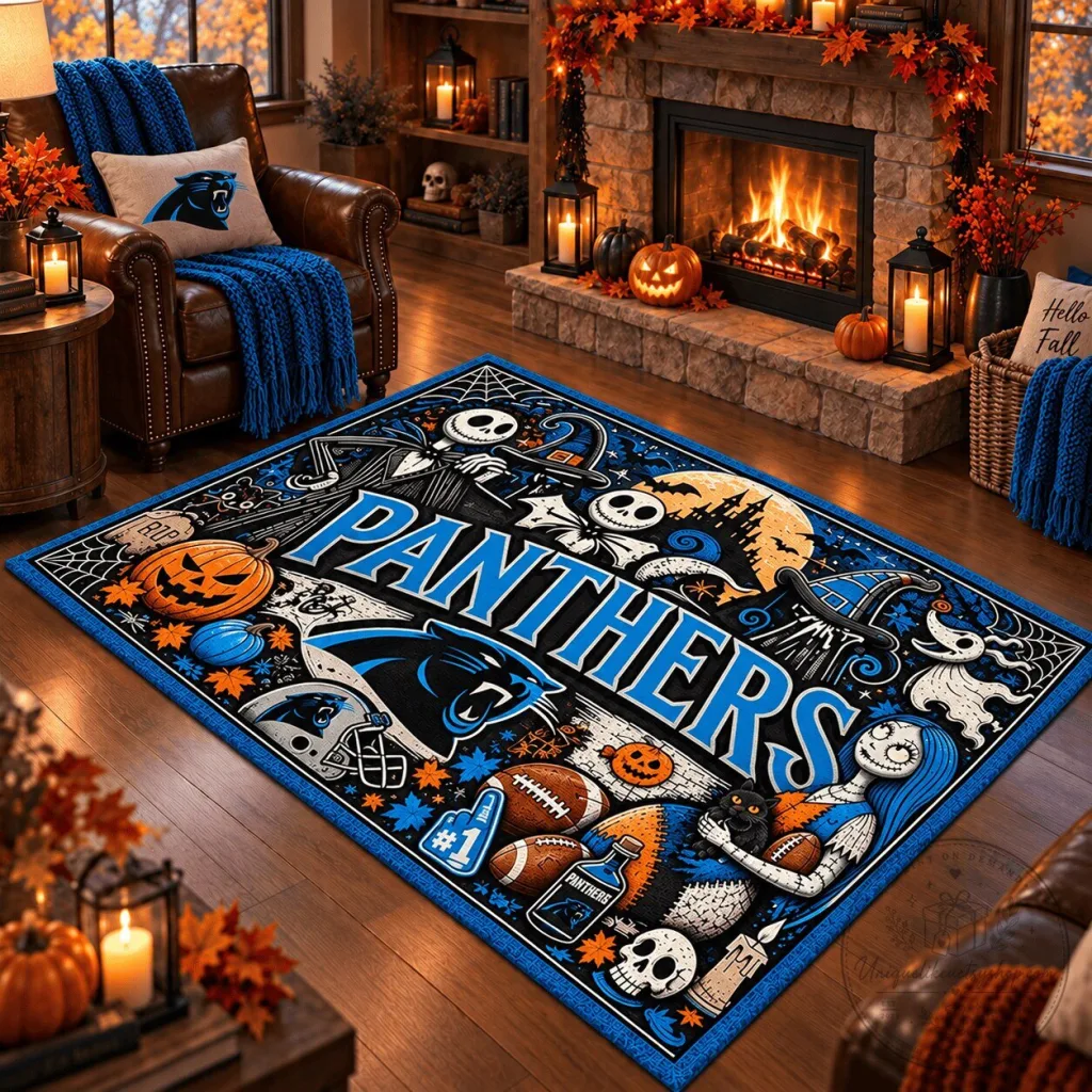 Carolina Panthers Halloween Jack Skellington Football Fan Area Rug Carolina Panthers Halloween Jack Skellington Football Fan Area Rug