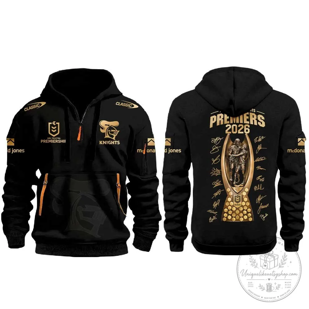Newcastle Knights NRL Premiers 2026 Rugby League Championship Black Hoodie 5 Newcastle Knights NRL Premiers 2026 Rugby League Championship Black Hoodie
