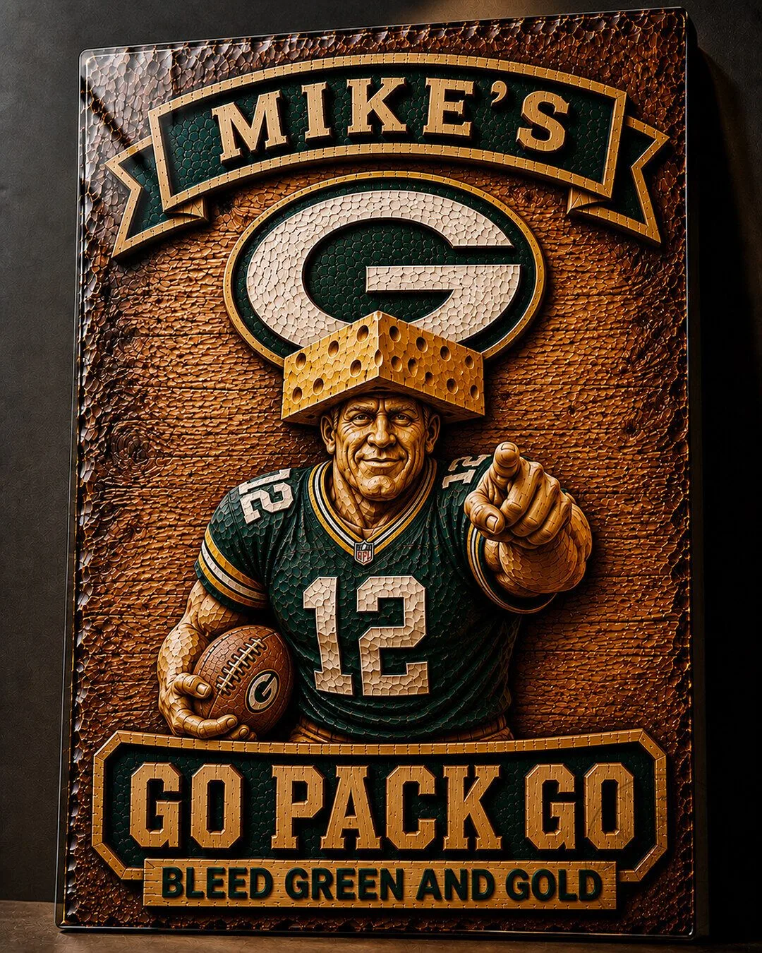 Green Bay Packers Mike's Go Pack Go Bleed Green and Gold Wooden Wall Art 4 green bay packers mike s go pack go bleed green and gold wooden wall art gallery 1