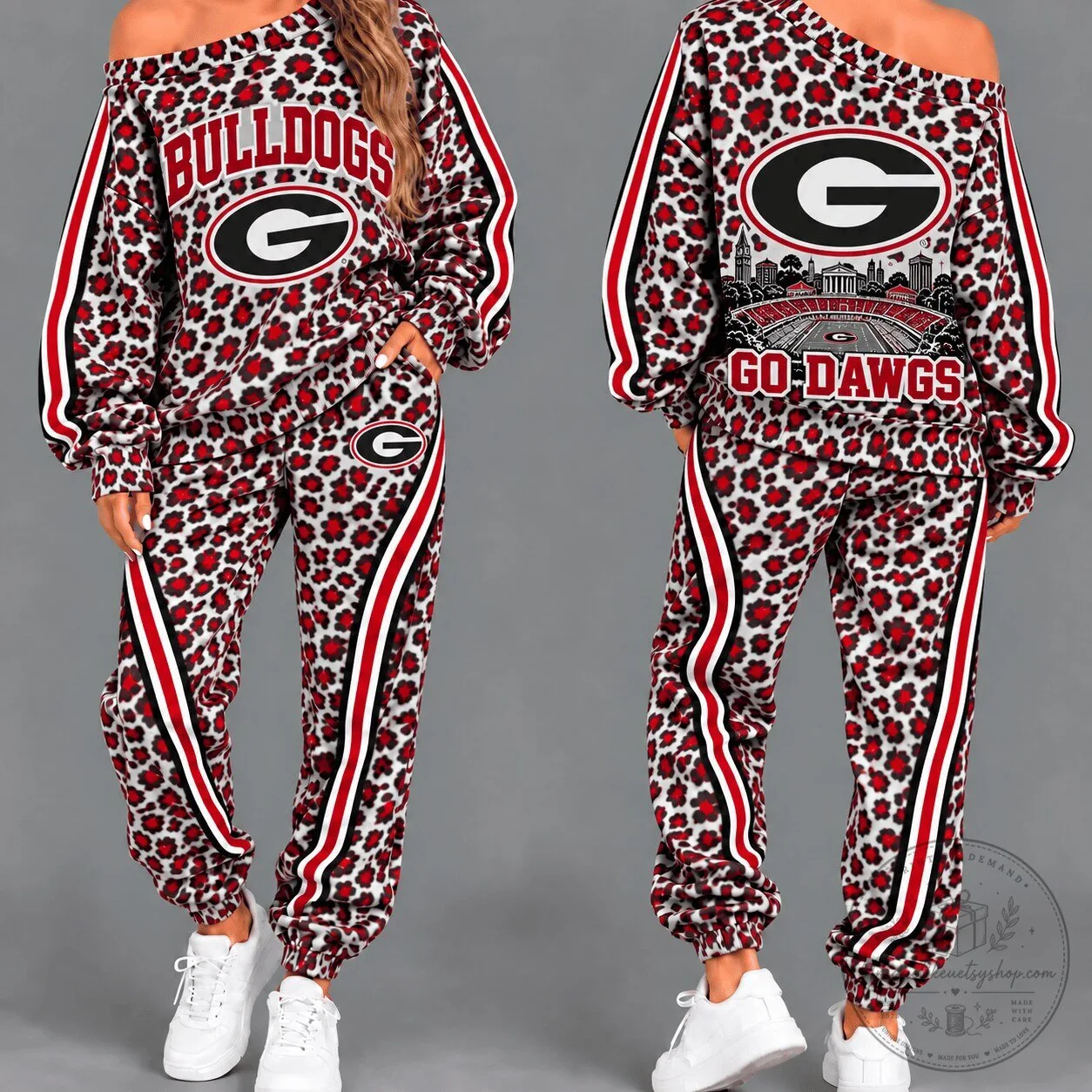 Georgia Bulldogs Leopard Print Off Shoulder Tracksuit Set