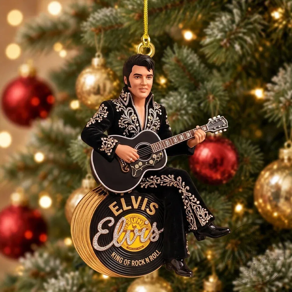 Elvis Presley King of Rock and Roll Custom Shaped Christmas Tree Ornament