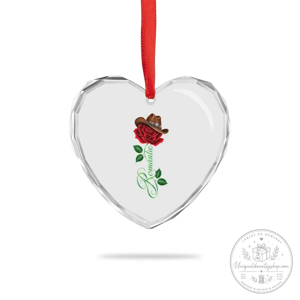 Romantic Red Rose Cowboy Hat Heart Shaped Crystal Glass Christmas Ornament 6 Romantic Red Rose Cowboy Hat Heart Shaped Crystal Glass Christmas Ornament