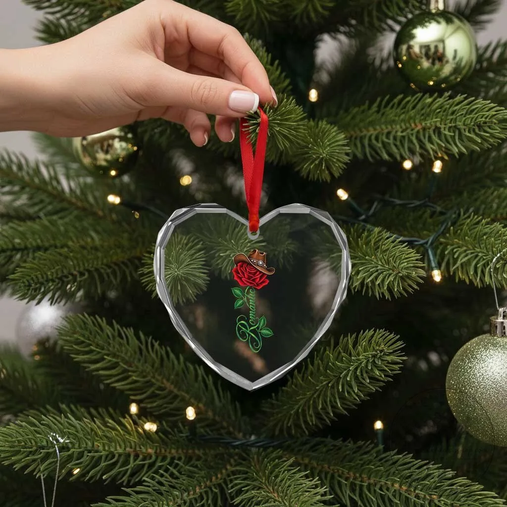 Romantic Red Rose Cowboy Hat Heart Shaped Crystal Glass Christmas Ornament 8 Romantic Red Rose Cowboy Hat Heart Shaped Crystal Glass Christmas Ornament