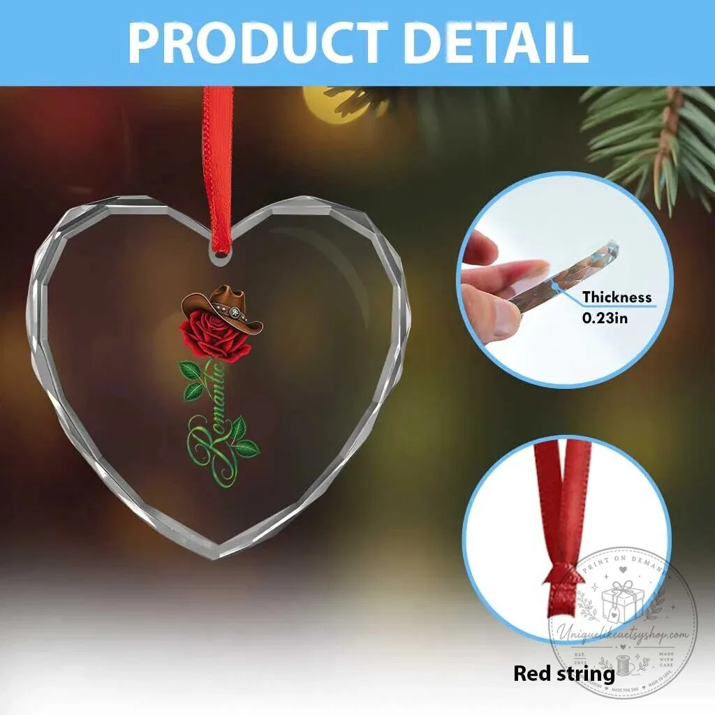 Romantic Red Rose Cowboy Hat Heart Shaped Crystal Glass Christmas Ornament 9 Romantic Red Rose Cowboy Hat Heart Shaped Crystal Glass Christmas Ornament
