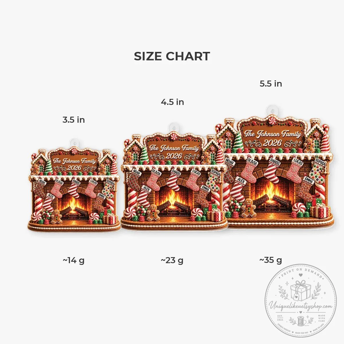 Personalized Gingerbread Fireplace Christmas Family Stockings Acrylic Ornament 9 Personalized Gingerbread Fireplace Christmas Family Stockings Acrylic Ornament