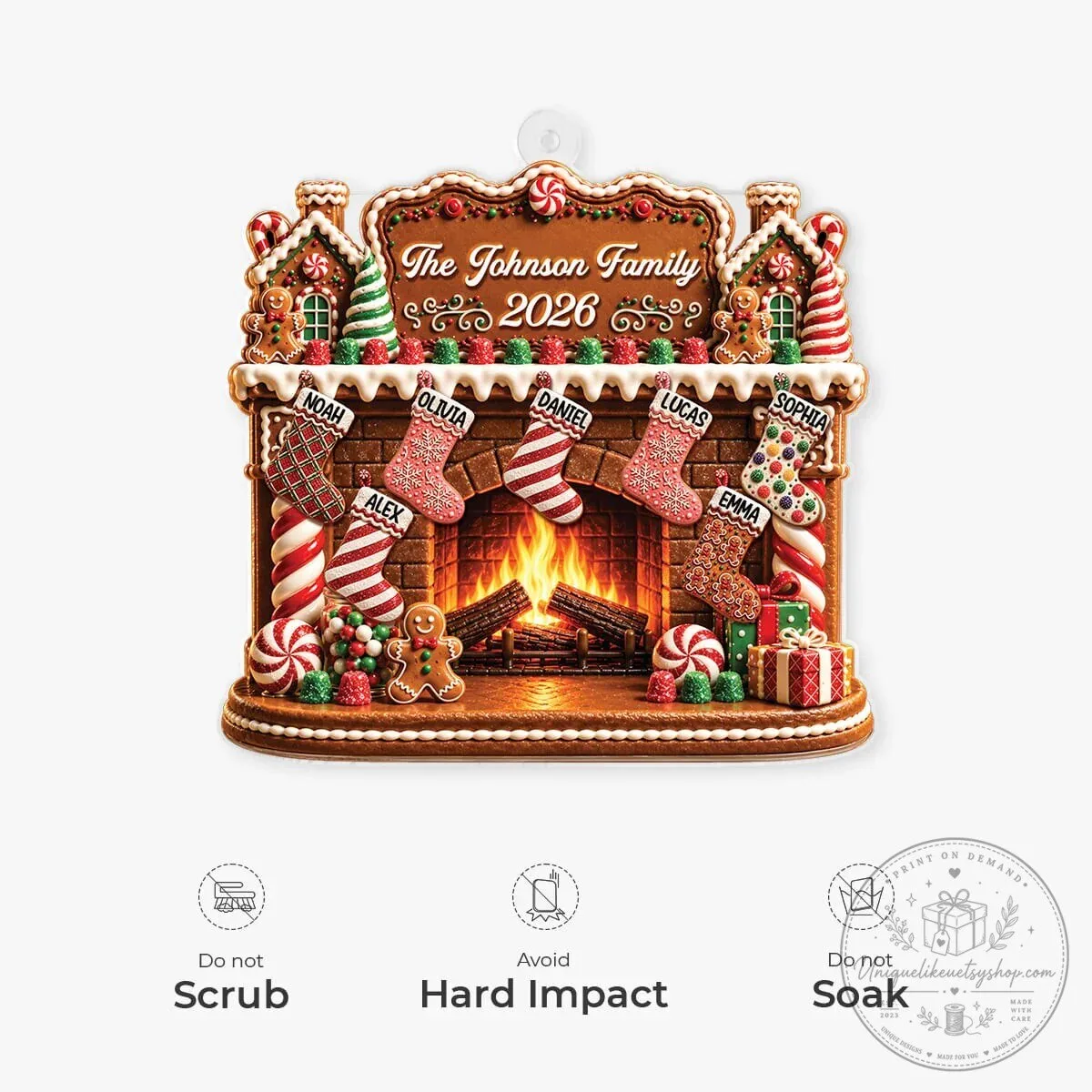 Personalized Gingerbread Fireplace Christmas Family Stockings Acrylic Ornament 10 Personalized Gingerbread Fireplace Christmas Family Stockings Acrylic Ornament