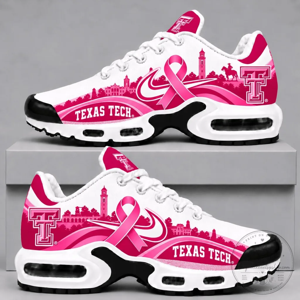 Texas Tech Red Raiders Pink Ribbon Breast Cancer Awareness Sneakers Texas Tech Red Raiders Pink Ribbon Breast Cancer Awareness Sneakers