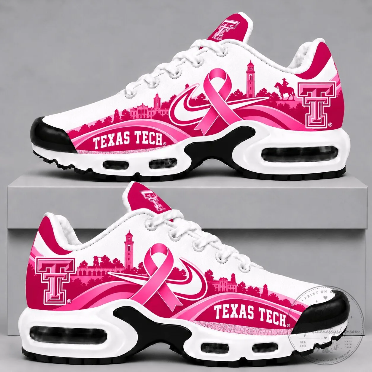 Texas Tech Red Raiders Pink Ribbon Breast Cancer Awareness Sneakers