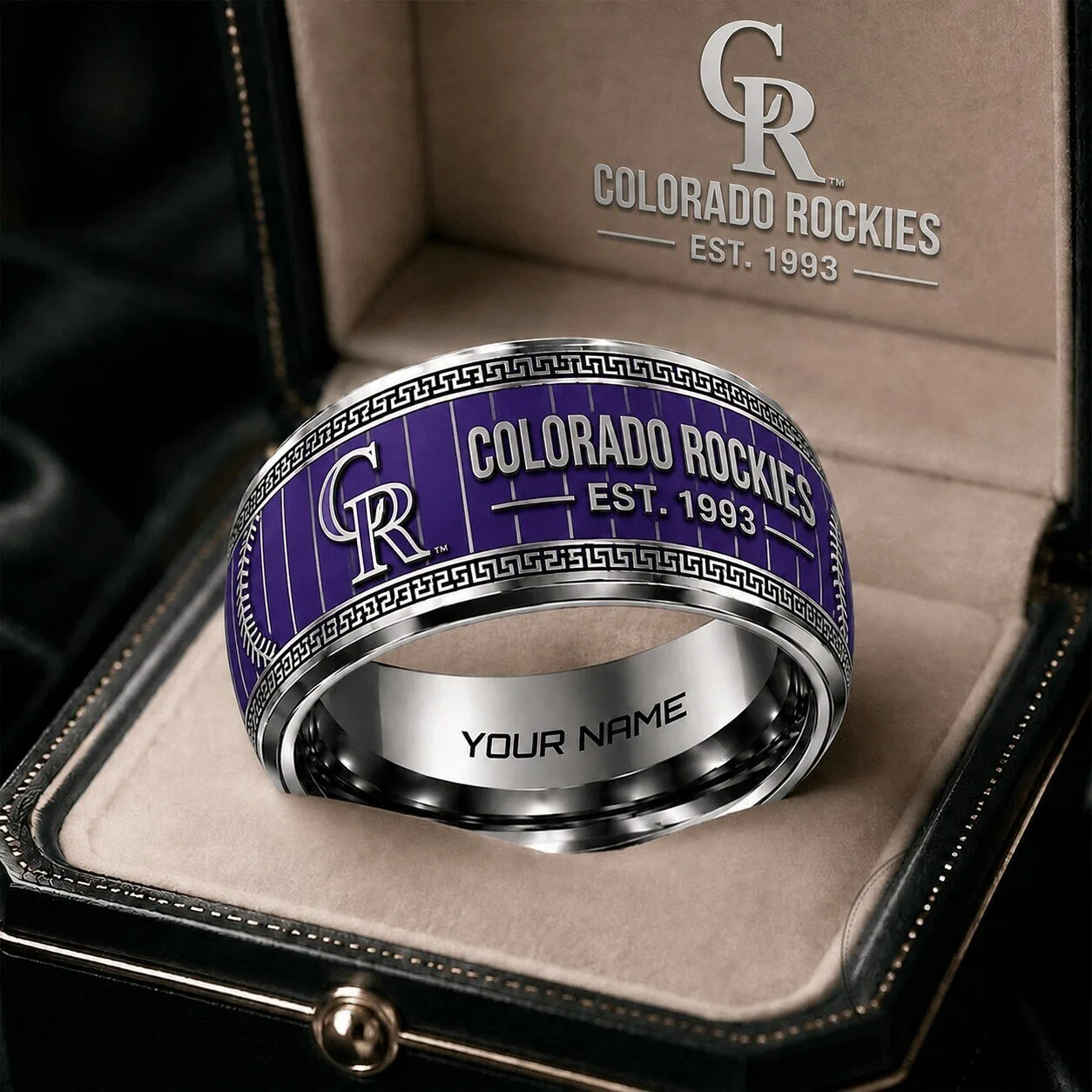 Colorado Rockies Baseball Team Tungsten Ring Engraved with Team Logo and Established Date
