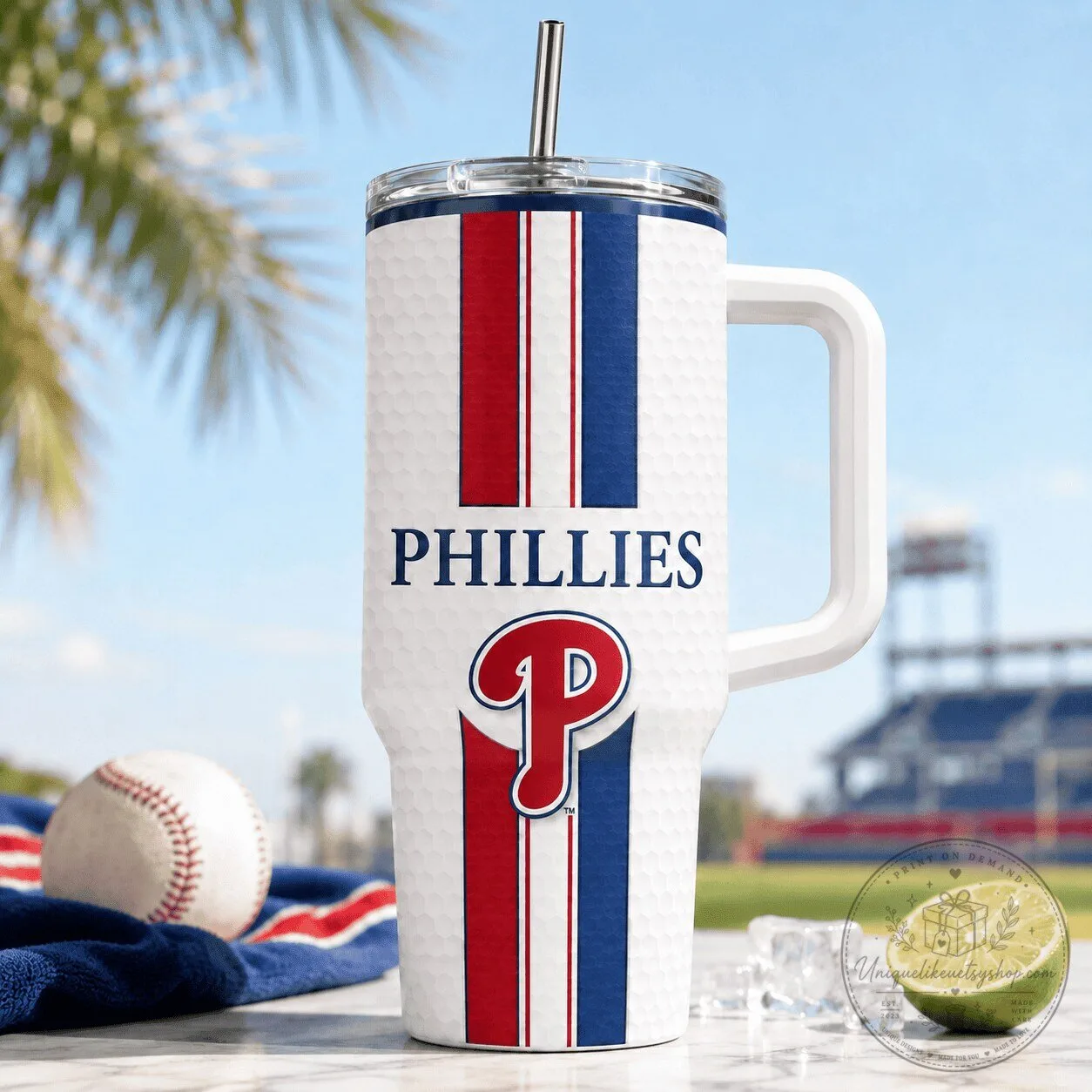 Philadelphia Phillies Baseball Team Insulated Tumbler with Handle and Straw