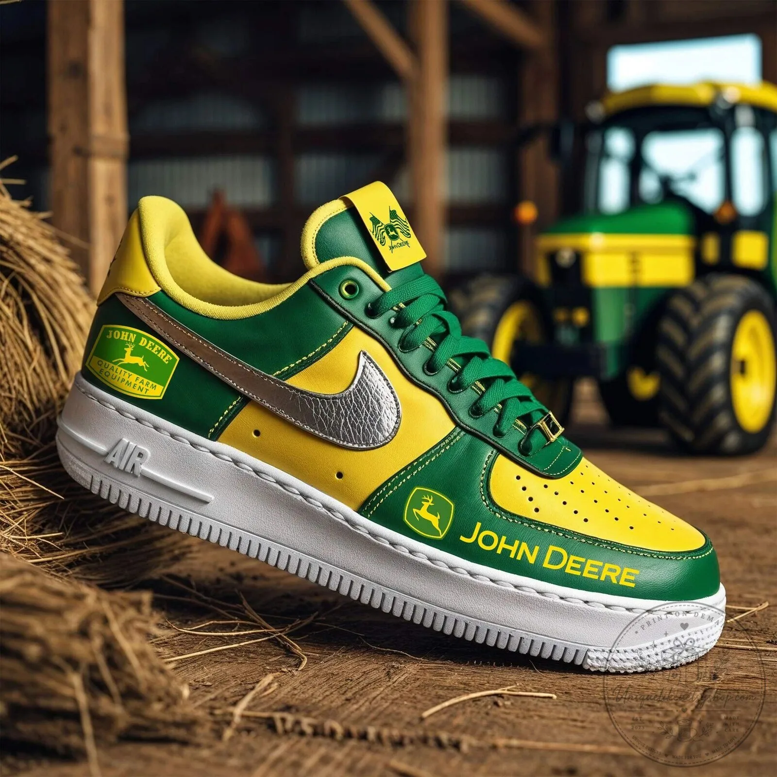 John Deere Green and Yellow Custom Branded Athletic Sneakers