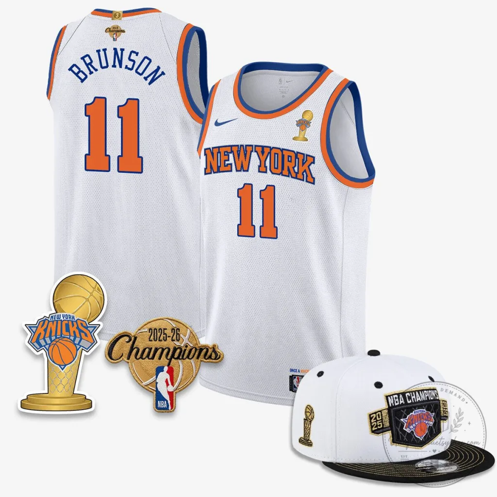 New York Knicks Jalen Brunson 2026 NBA Champions White Jersey New York Knicks Jalen Brunson 2026 NBA Champions White Jersey