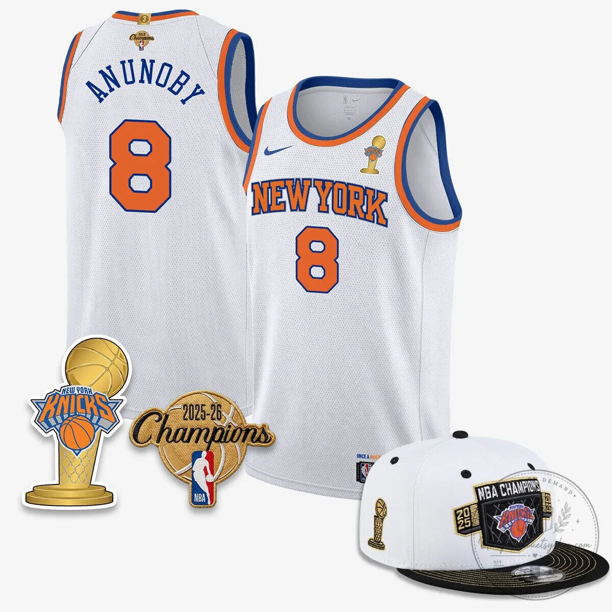 New York Knicks Jalen Brunson 2026 NBA Champions White Jersey 12 New York Knicks Jalen Brunson 2026 NBA Champions White Jersey