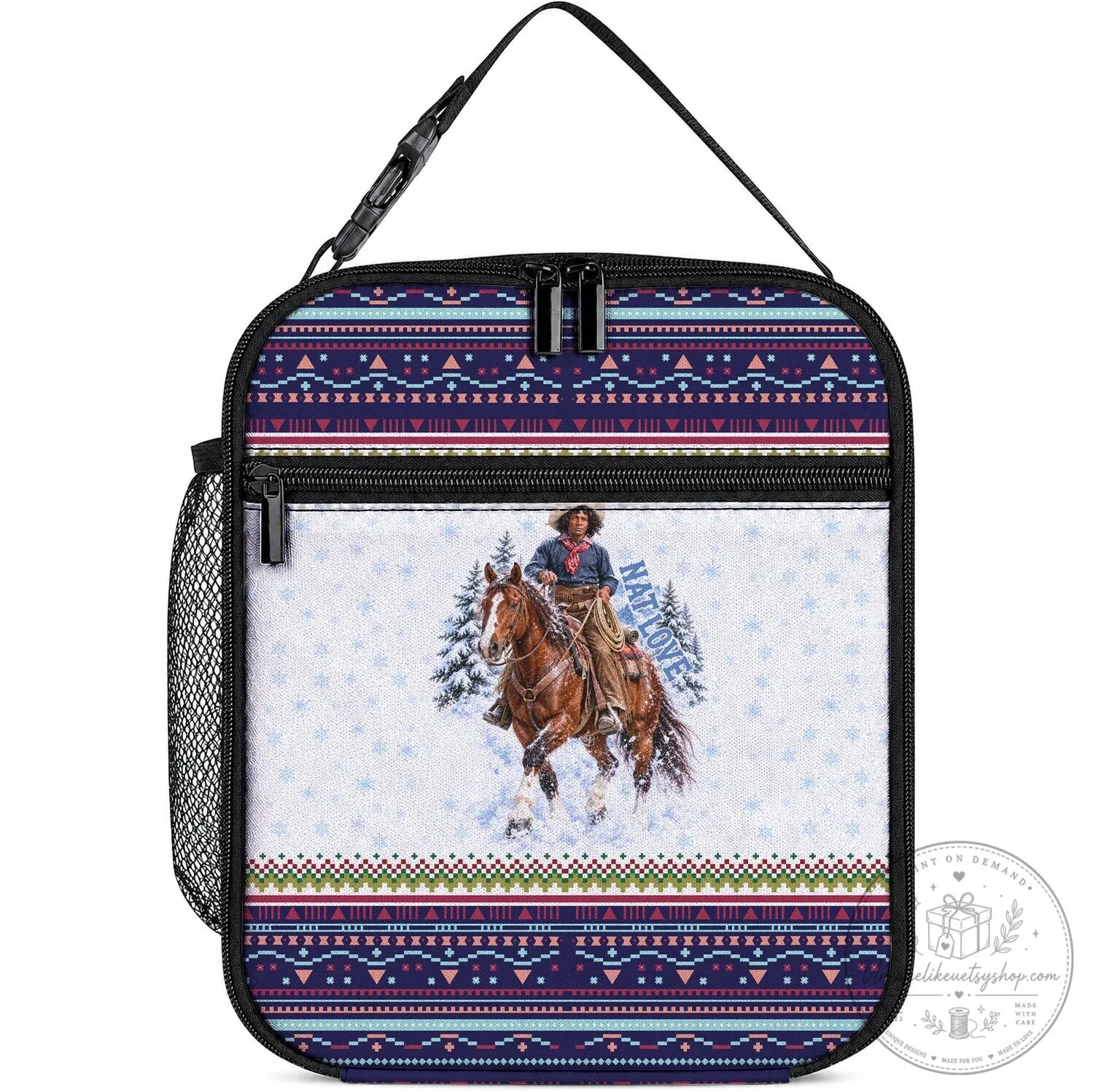 Nat Love African American Cowboy Winter Snow Fair Isle Pattern Lunch Bag