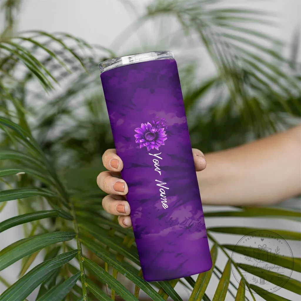 Sunflower Tumbler Featuring Purple Ribbon for Domestic Violence Awareness: Nobody Fights Alone 7 Sunflower Tumbler Featuring Purple Ribbon for Domestic Violence Awareness: Nobody Fights Alone