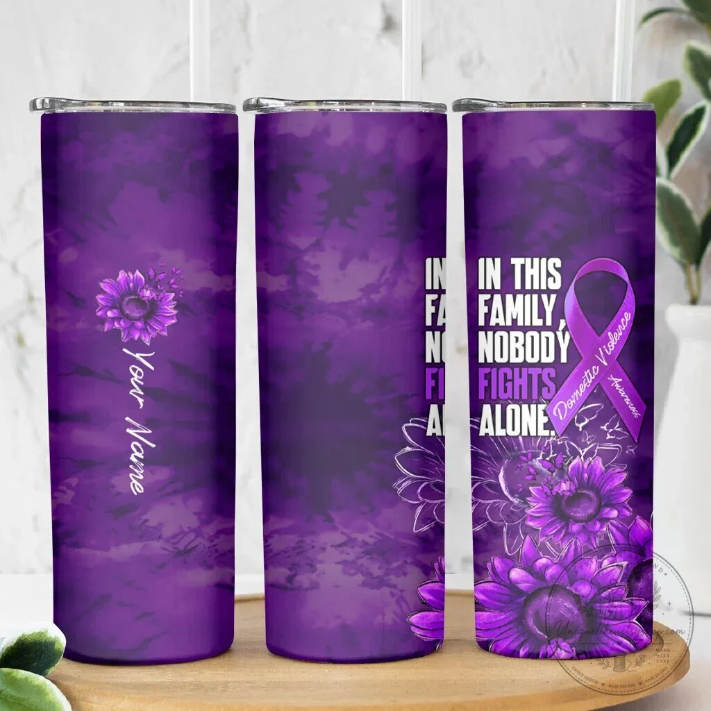 Sunflower Tumbler Featuring Purple Ribbon for Domestic Violence Awareness: Nobody Fights Alone 8 Sunflower Tumbler Featuring Purple Ribbon for Domestic Violence Awareness: Nobody Fights Alone