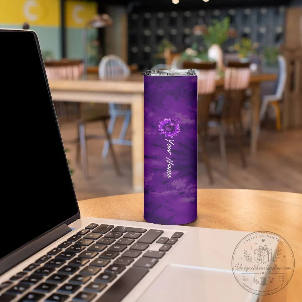 Sunflower Tumbler Featuring Purple Ribbon for Domestic Violence Awareness: Nobody Fights Alone 9 Sunflower Tumbler Featuring Purple Ribbon for Domestic Violence Awareness: Nobody Fights Alone