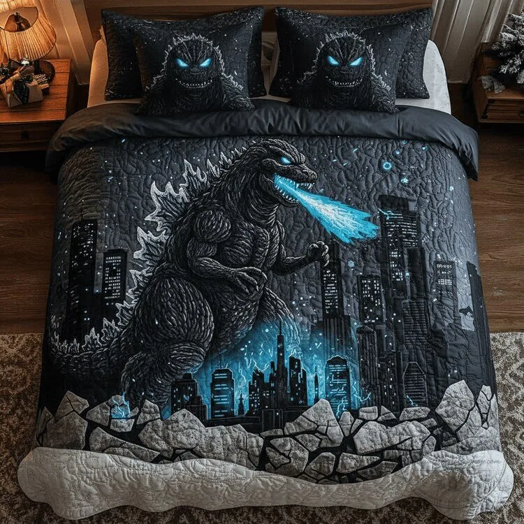 Godzilla King of the Monsters City Attack Quilted Bedding Set