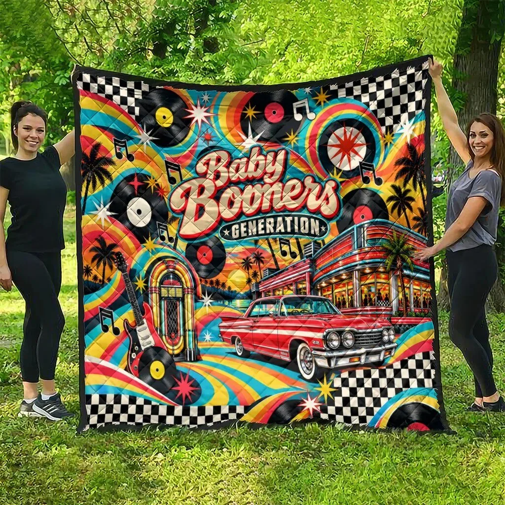 Vintage Quilt Featuring Classic Cars and Vinyl Records for Baby Boomers – image 2 of 8