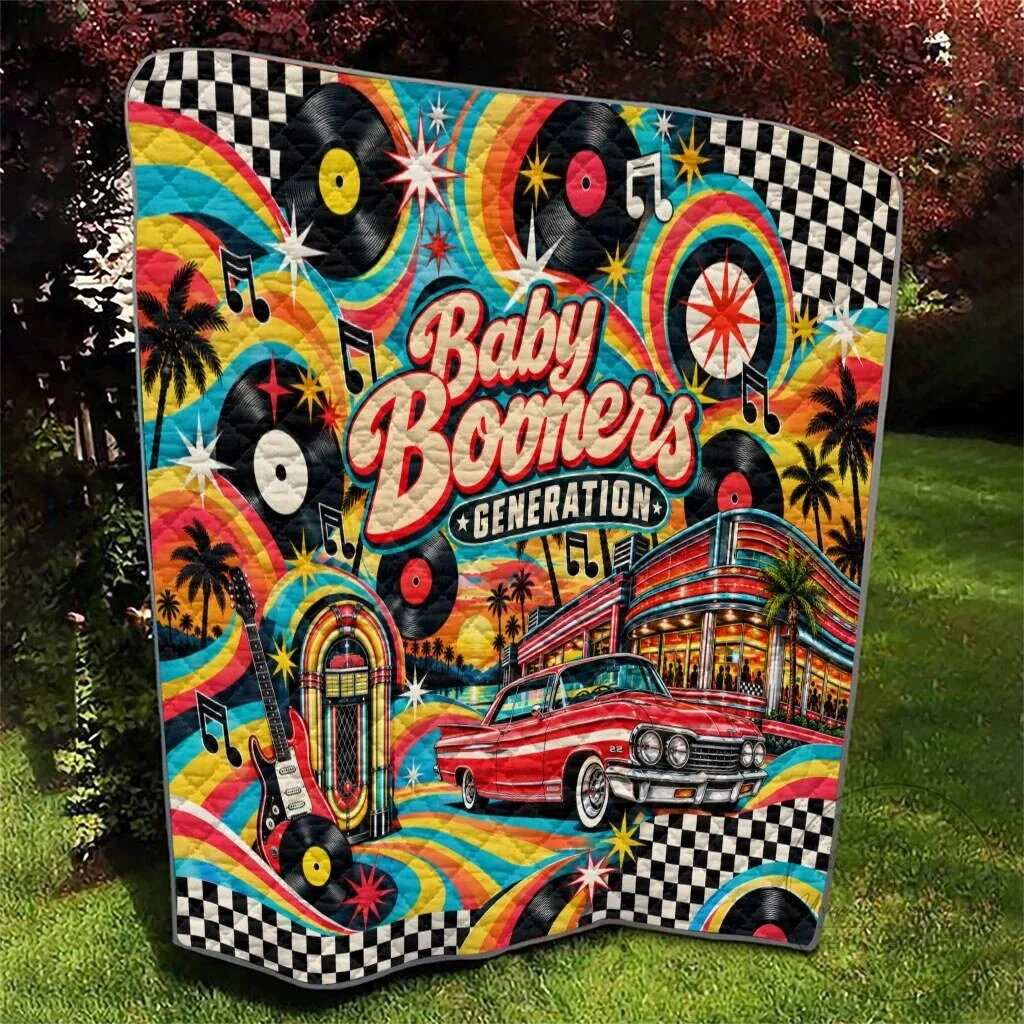 Vintage Quilt Featuring Classic Cars and Vinyl Records for Baby Boomers – image 3 of 8