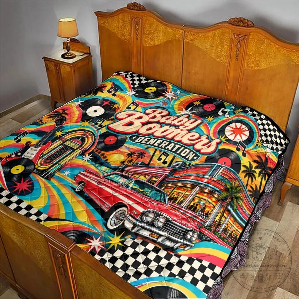 Vintage Quilt Featuring Classic Cars and Vinyl Records for Baby Boomers – image 4 of 8