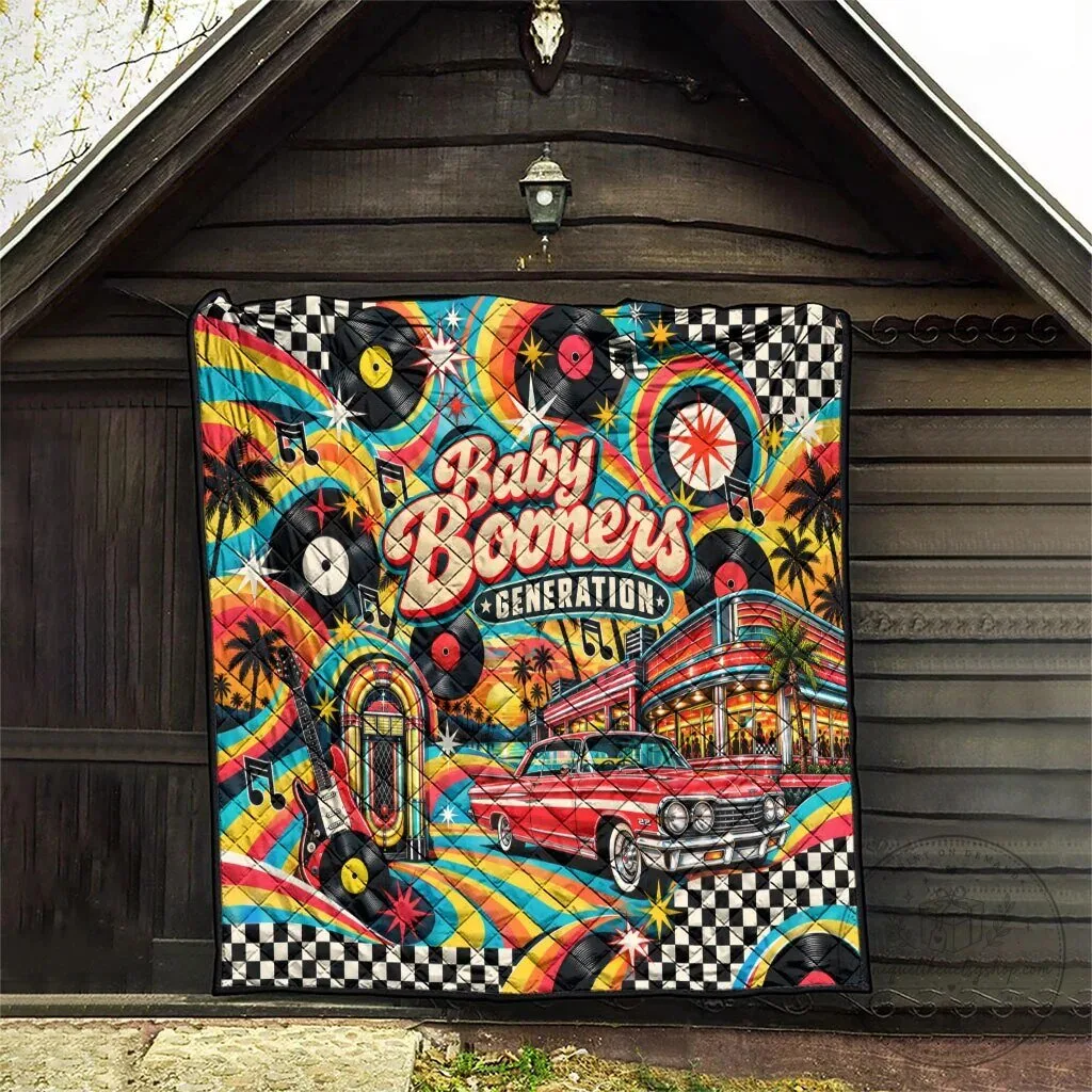 Vintage Quilt Featuring Classic Cars and Vinyl Records for Baby Boomers – image 5 of 8