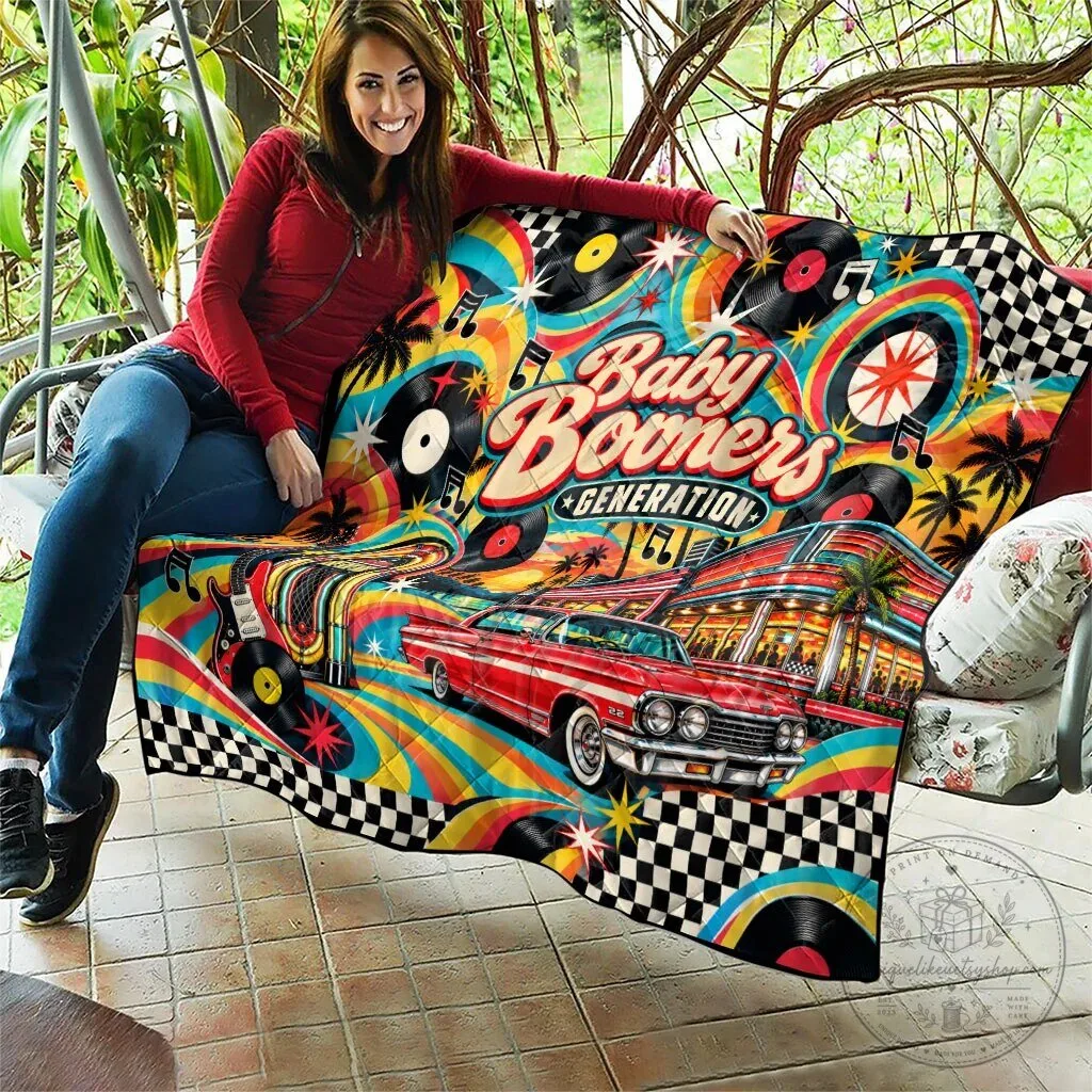 Vintage Quilt Featuring Classic Cars and Vinyl Records for Baby Boomers – image 6 of 8