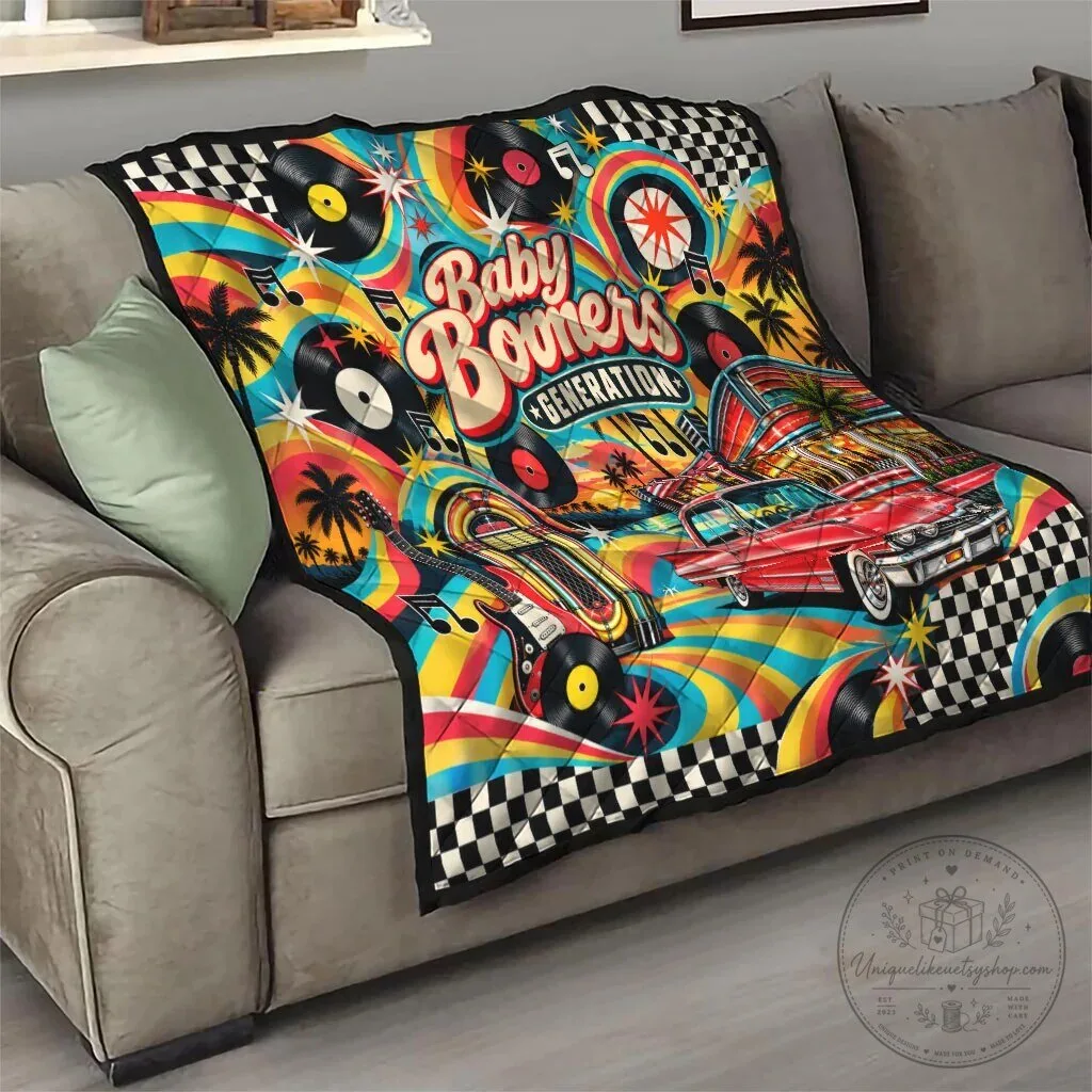 Vintage Quilt Featuring Classic Cars and Vinyl Records for Baby Boomers – image 7 of 8