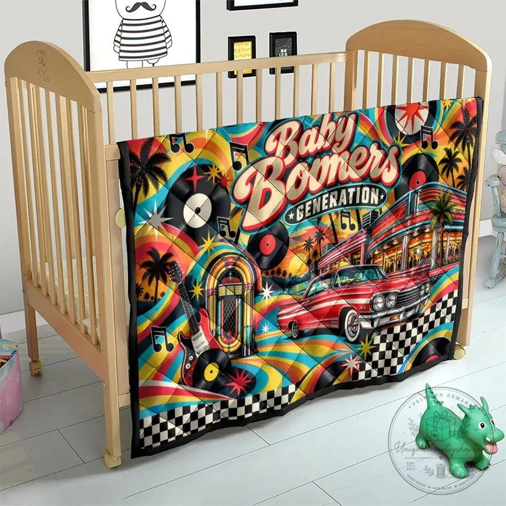 Vintage Quilt Featuring Classic Cars and Vinyl Records for Baby Boomers – image 8 of 8