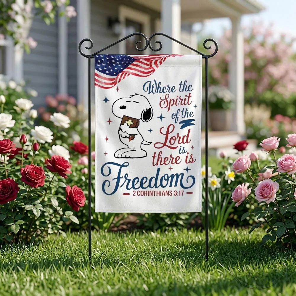 Snoopy Patriotic American Flag Freedom Bible Verse Garden Flag 12 Snoopy Patriotic American Flag Freedom Bible Verse Garden Flag