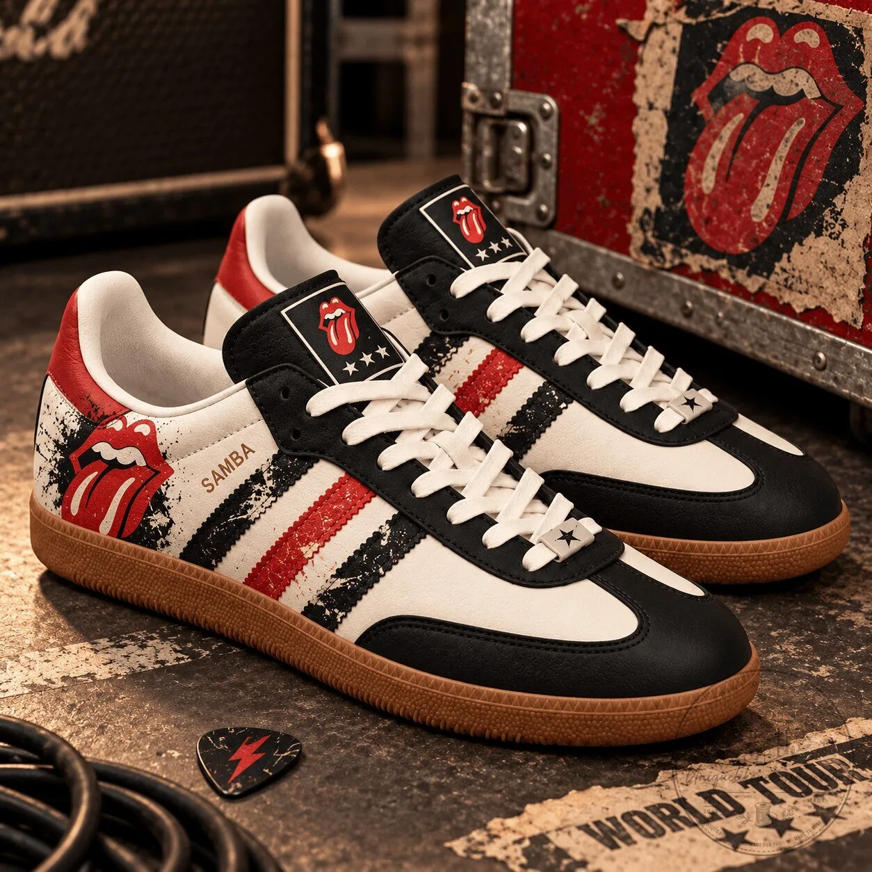 The Rolling Stones Samba Classic Sneakers, Iconic Band Logo Shoes for Fans