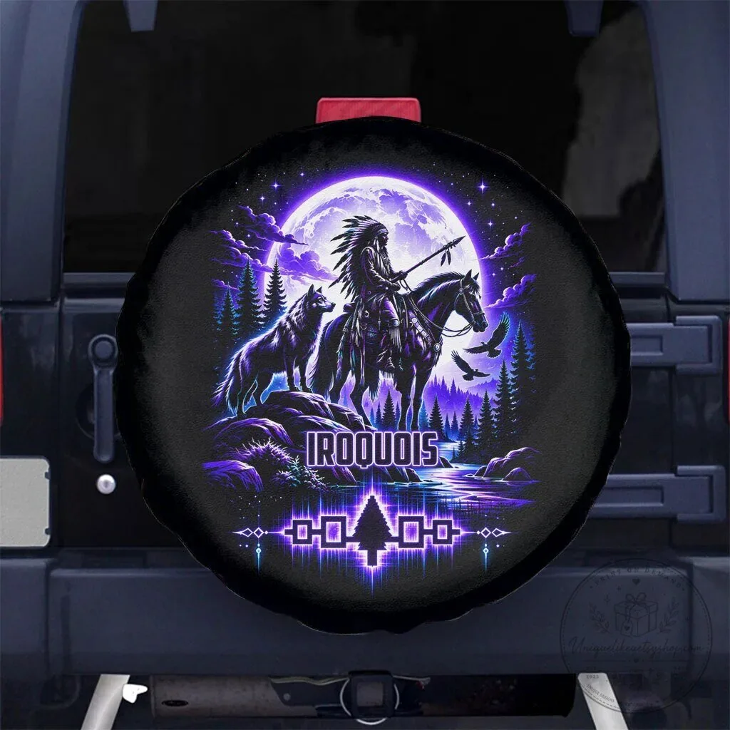 Iroquois Native American Warrior Wolf Moon Forest Spare Tire Cover
