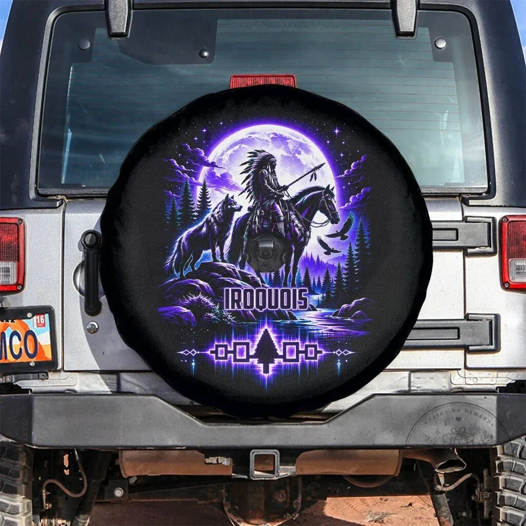 Iroquois Native American Warrior Wolf Moon Forest Spare Tire Cover 7 Iroquois Native American Warrior Wolf Moon Forest Spare Tire Cover