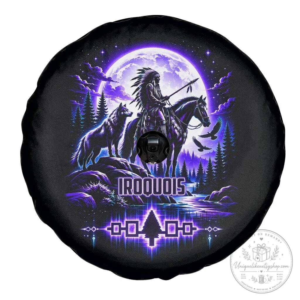 Iroquois Native American Warrior Wolf Moon Forest Spare Tire Cover 10 Iroquois Native American Warrior Wolf Moon Forest Spare Tire Cover