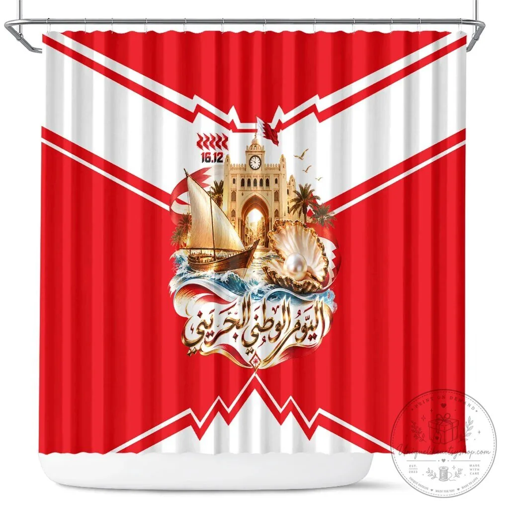 Bahrain National Day Cultural Flag Emblem Vintage Collage Shower Curtain