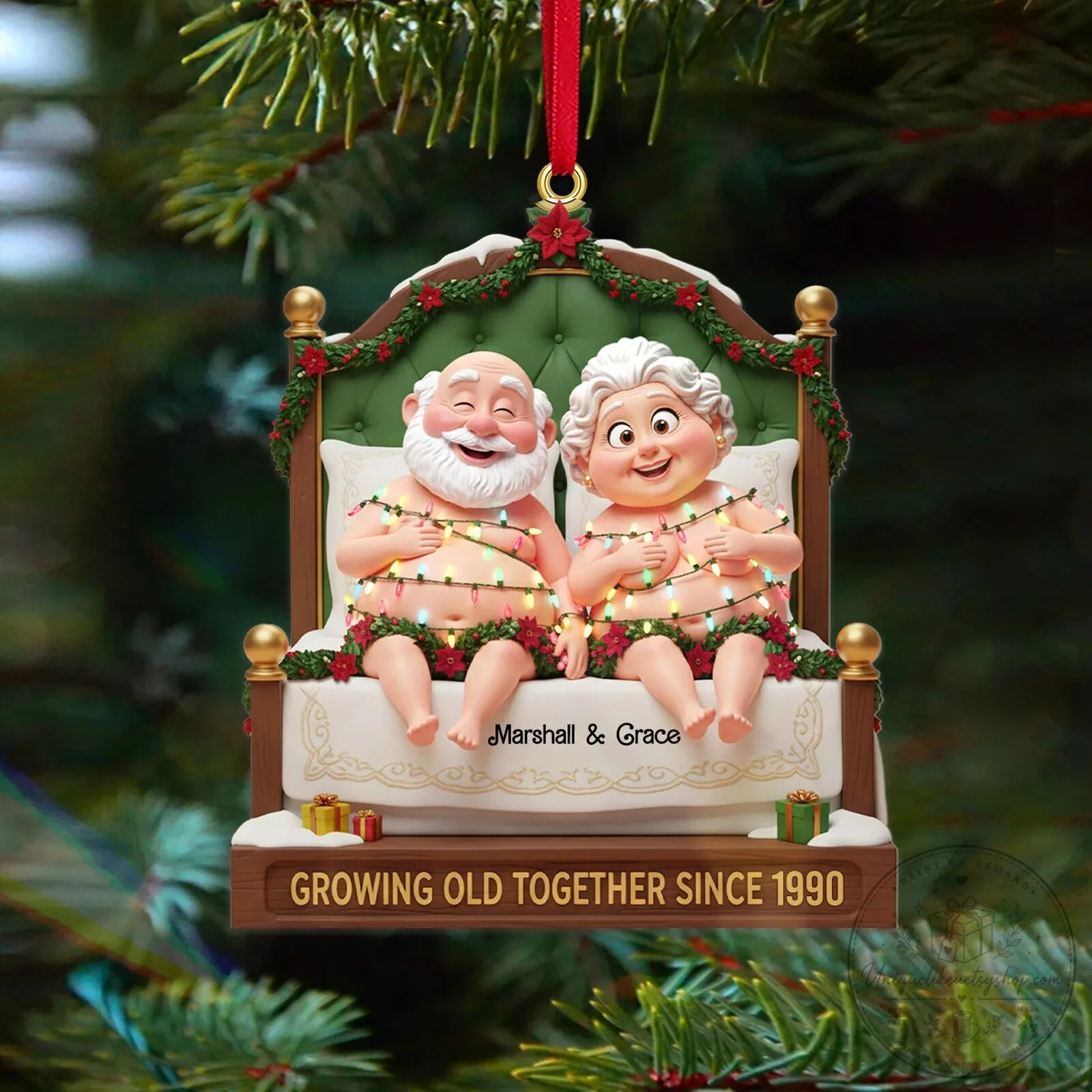 Personalized Old Couple Growing Old Together Since 1990 Christmas Ornament