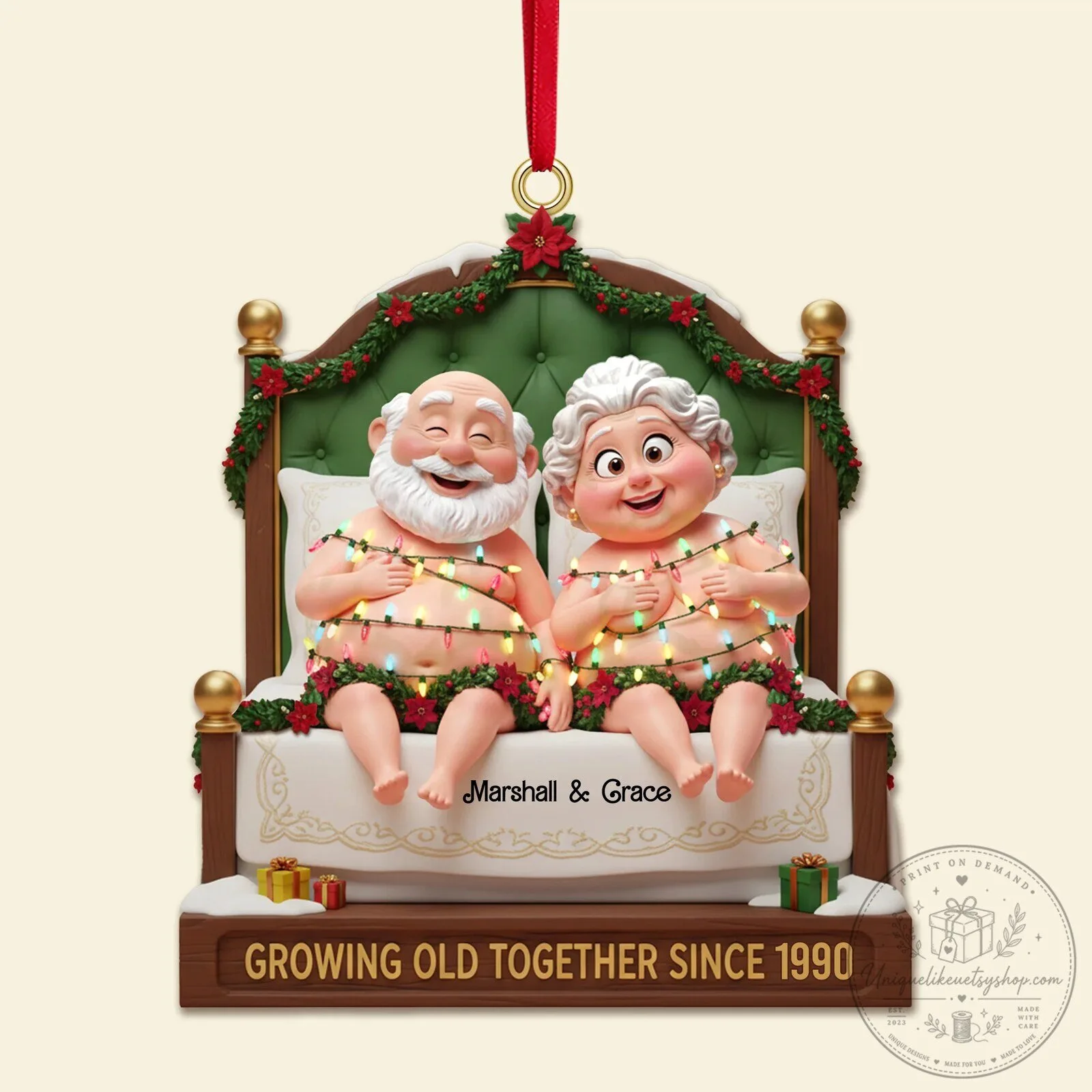 Personalized Old Couple Growing Old Together Since 1990 Christmas Ornament 4 Personalized Old Couple Growing Old Together Since 1990 Christmas Ornament