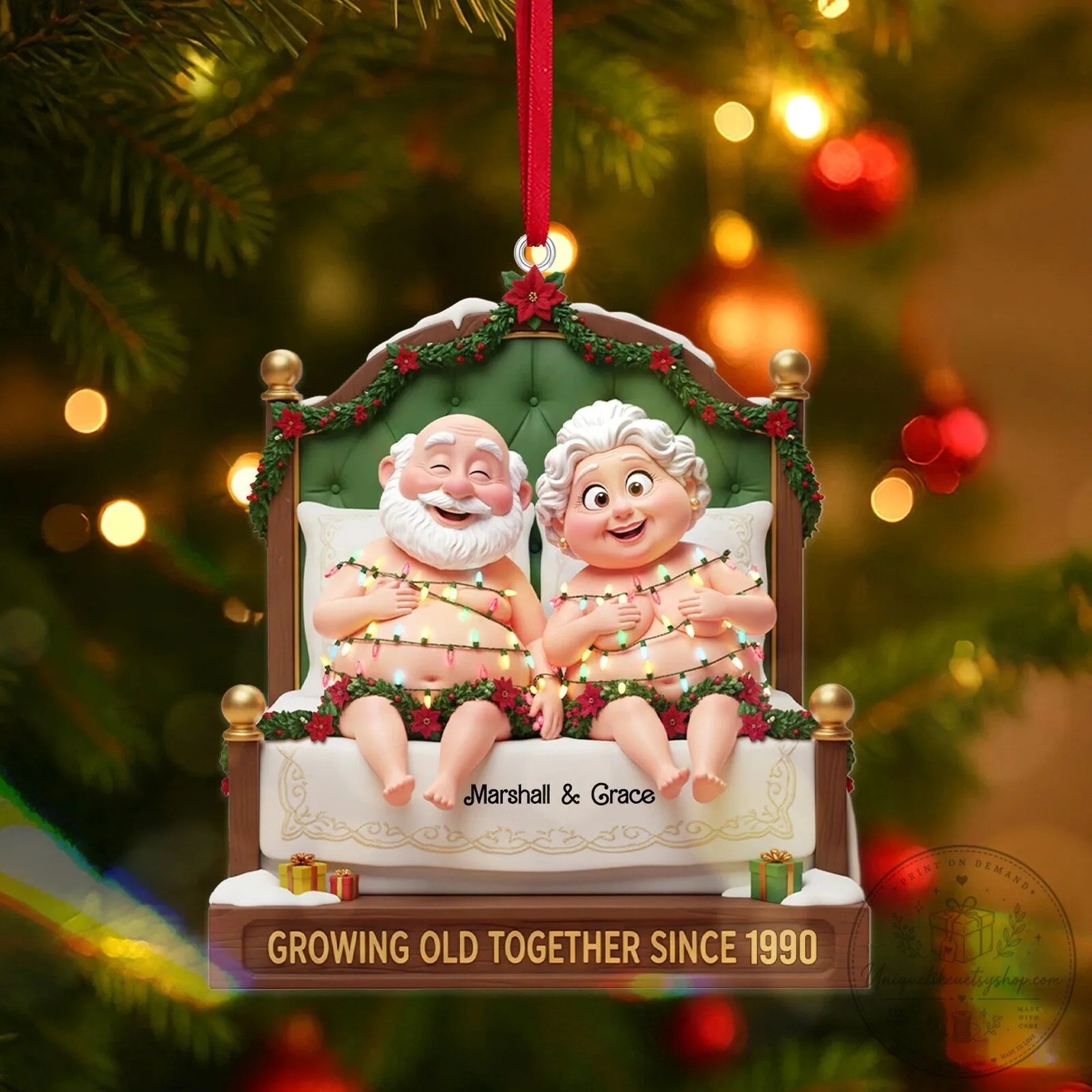 Personalized Old Couple Growing Old Together Since 1990 Christmas Ornament 5 Personalized Old Couple Growing Old Together Since 1990 Christmas Ornament