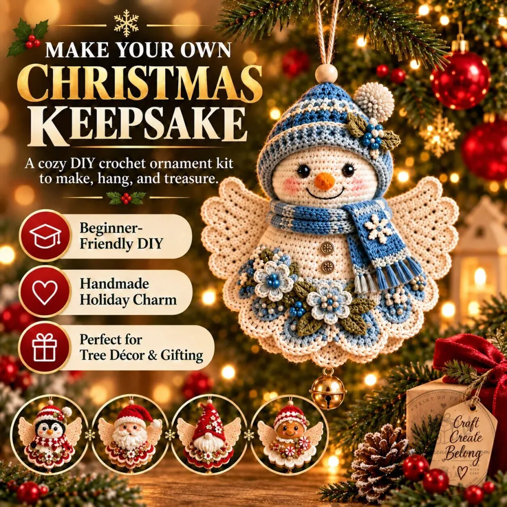 DIY Crochet Christmas Angel Ornament Kit Handmade Holiday Tree Decoration DIY Crochet Christmas Angel Ornament Kit Handmade Holiday Tree Decoration