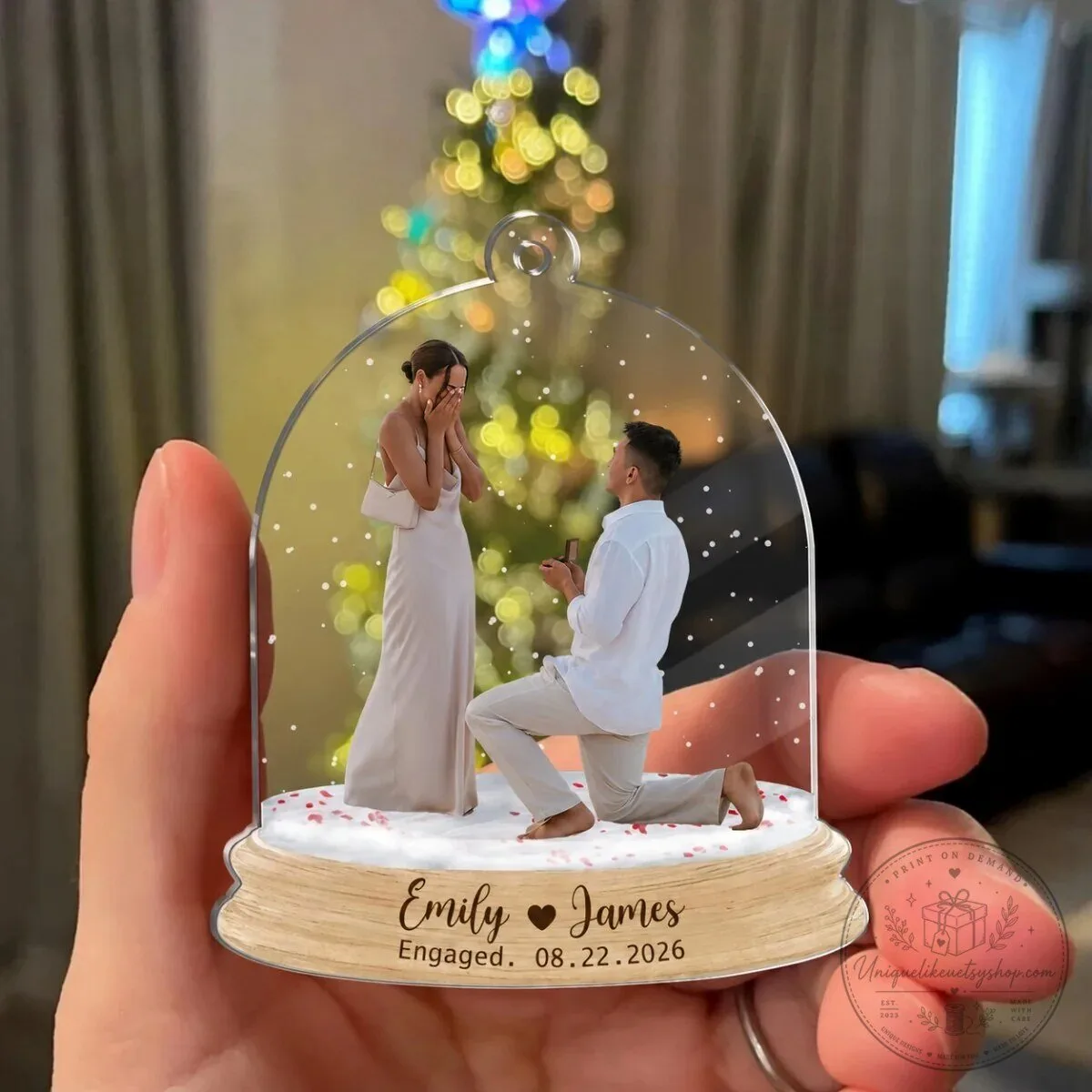 Personalized Engagement Photo Acrylic Ornament Custom Names Date Keepsake Gift