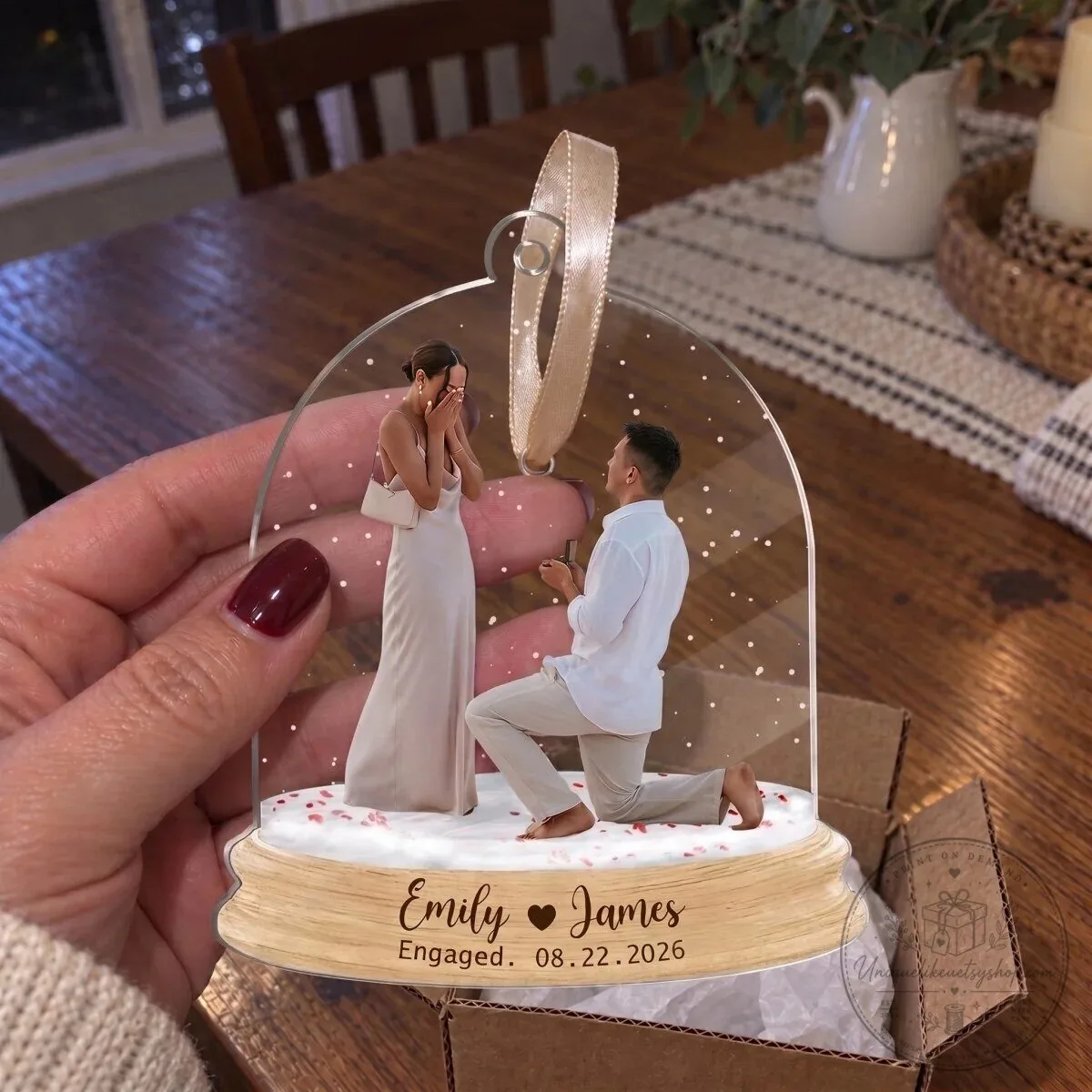 Personalized Engagement Photo Acrylic Ornament Custom Names Date Keepsake Gift 9 Personalized Engagement Photo Acrylic Ornament Custom Names Date Keepsake Gift