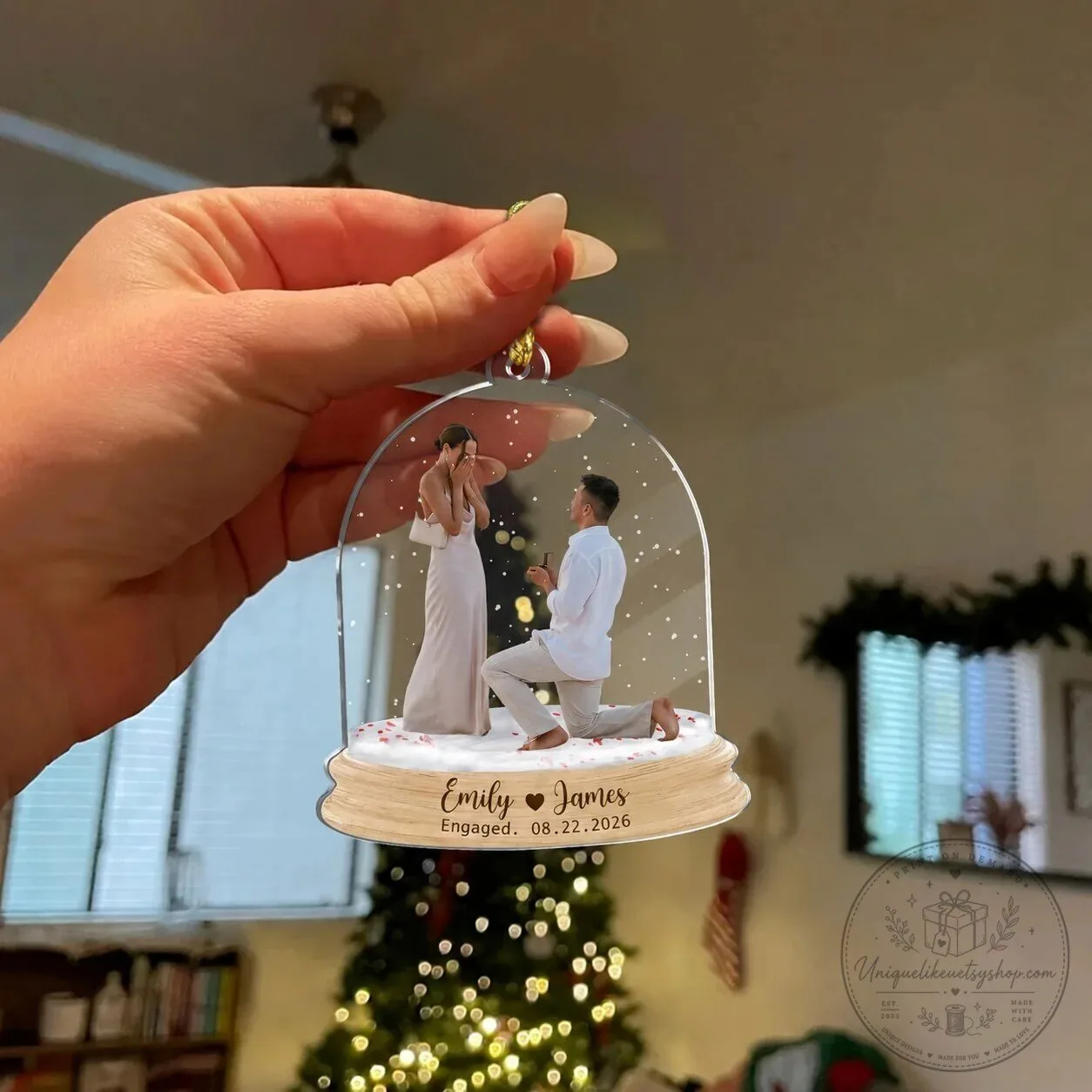 Personalized Engagement Photo Acrylic Ornament Custom Names Date Keepsake Gift 11 Personalized Engagement Photo Acrylic Ornament Custom Names Date Keepsake Gift