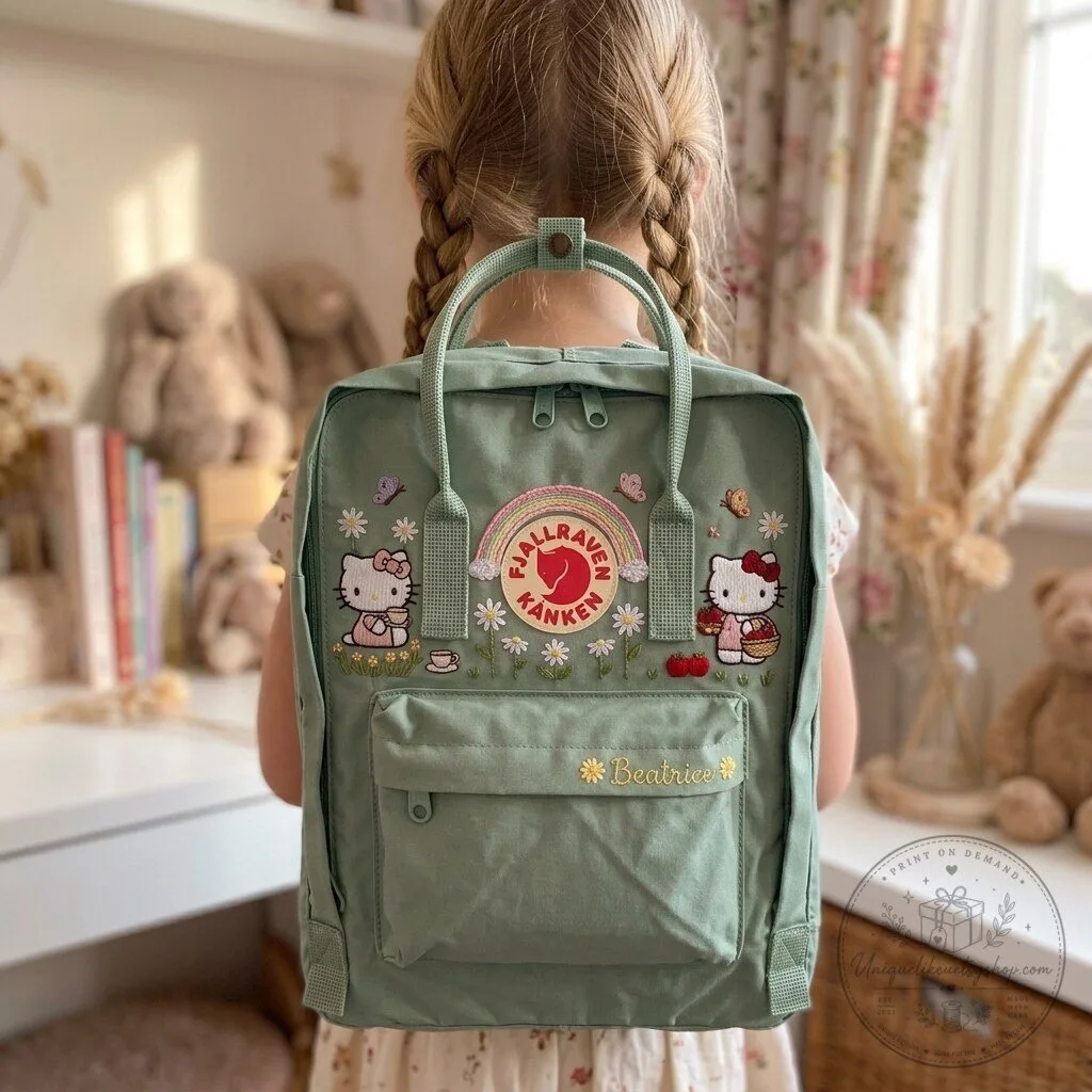 Hello Kitty Embroidered Fjallraven Kanken Backpack for Girls, Personalized School Bag