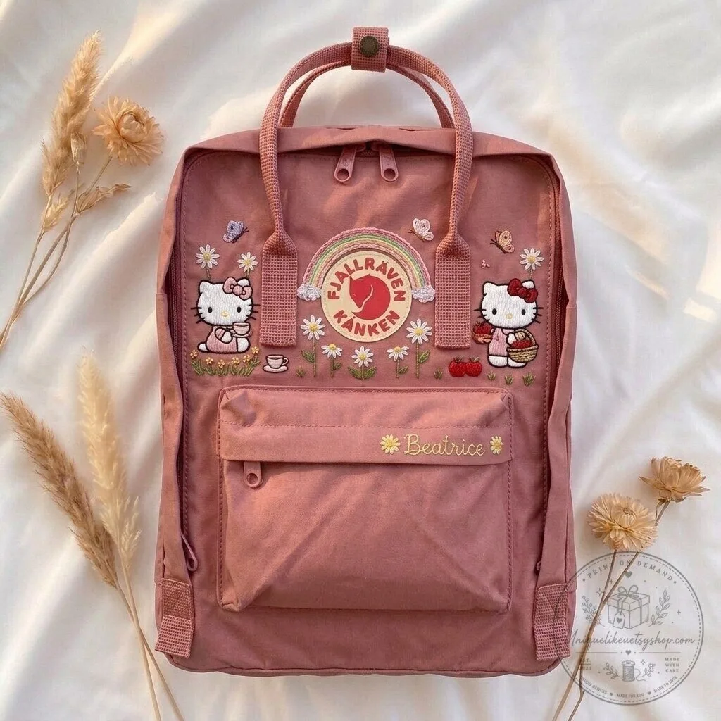 Hello Kitty Embroidered Fjallraven Kanken Backpack for Girls, Personalized School Bag 7 Hello Kitty Embroidered Fjallraven Kanken Backpack for Girls, Personalized School Bag