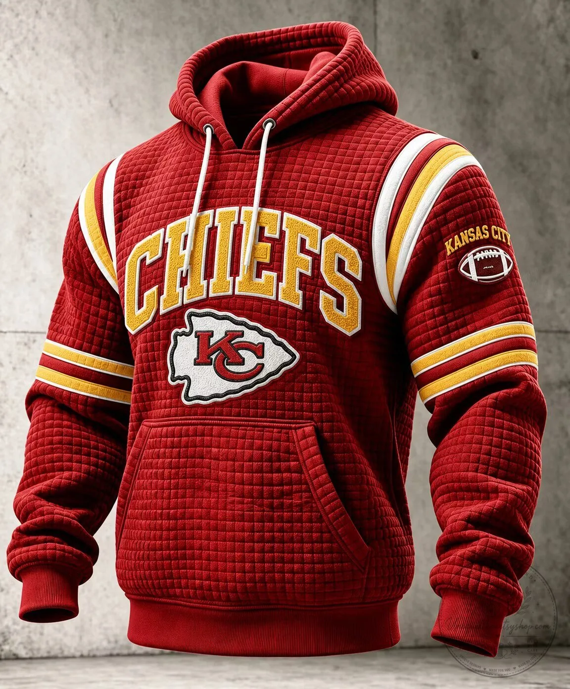 Kansas City Chiefs Red Quilted Football Team Logo Hoodie